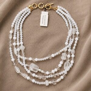 Talbots White Semiprecious Multi Strand Beaded Necklace Gold Toggle Statement